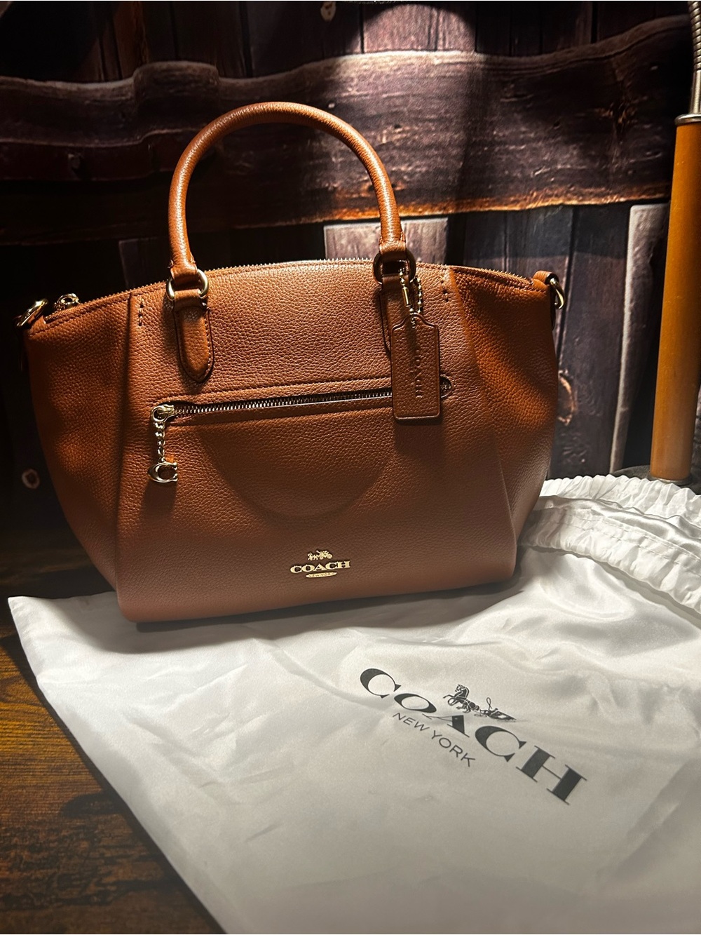 Coach Brown Pebbled Leather Satchel with Gold Hardware